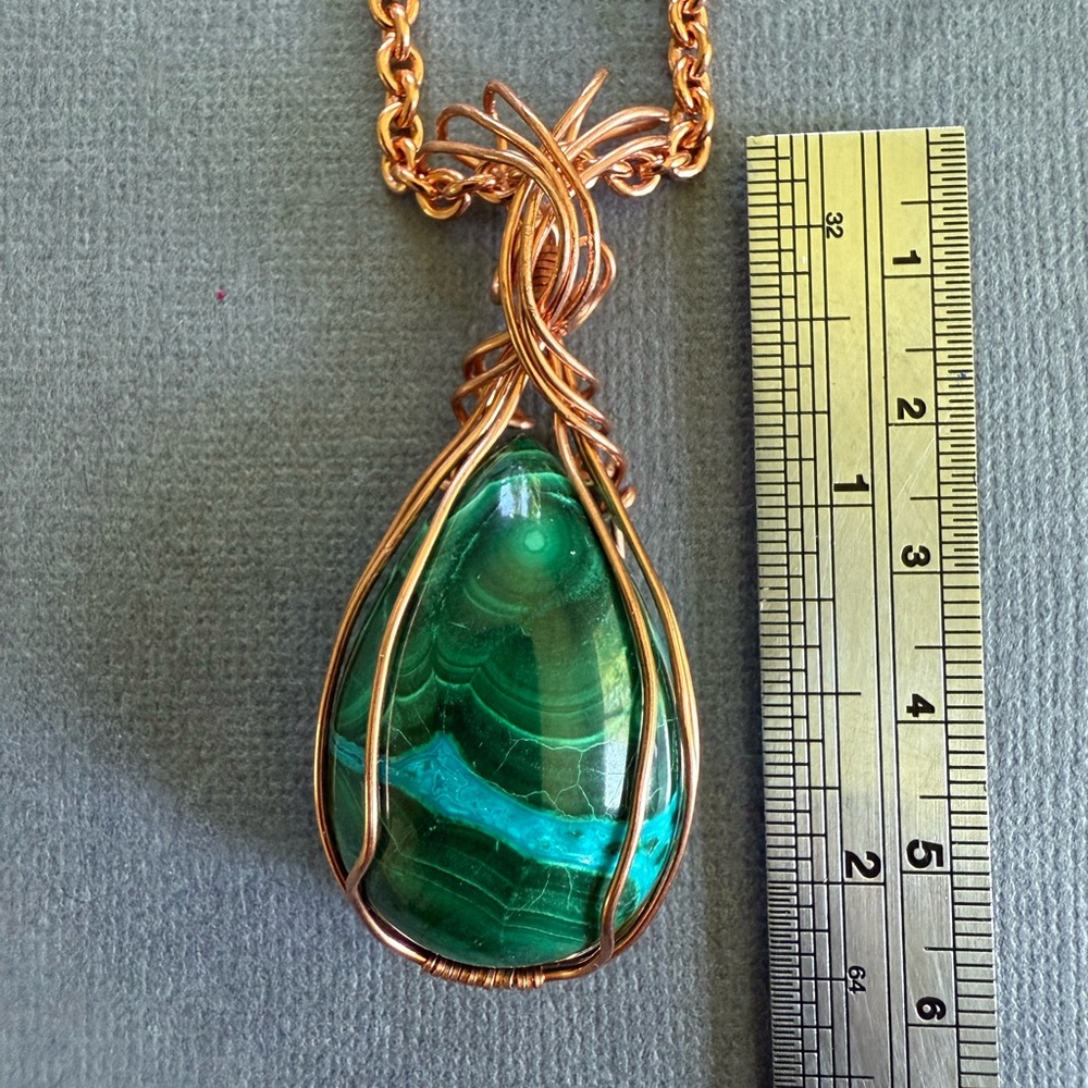 NEW 18" Copper, Malachite & Chrysocolla Teardrop Statement Necklace Earring Set - Picture 6 of 9